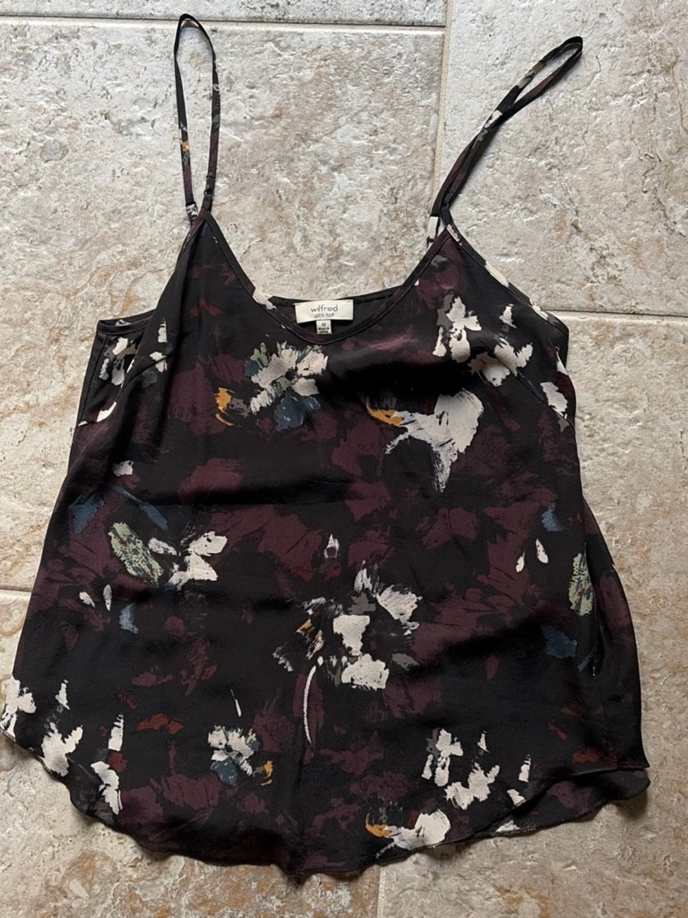 Aritzia Wilfred Black Floral Print 100% silk
